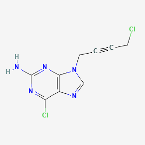 molecular formula C9H7Cl2N5 B12929132 6-Chloro-9-(4-chlorobut-2-yn-1-yl)-9H-purin-2-amine CAS No. 121653-93-8