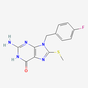 molecular formula C13H12FN5OS B12929154 2-Amino-9-(4-fluorobenzyl)-8-(methylthio)-1H-purin-6(9H)-one 