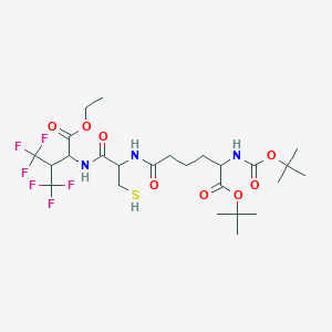 molecular formula C25H39F6N3O8S B12929220 Ethyl 6-(tert-butoxycarbonyl)-15-(1,1,1,3,3,3-hexafluoropropan-2-yl)-12-(mercaptomethyl)-2,2-dimethyl-4,10,13-trioxo-3-oxa-5,11,14-triazahexadecan-16-oate 