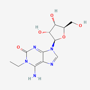 molecular formula C12H17N5O5 B12929548 6-Amino-9-((2R,3R,4S,5R)-3,4-dihydroxy-5-(hydroxymethyl)tetrahydrofuran-2-yl)-1-ethyl-1H-purin-2(9H)-one CAS No. 73691-64-2