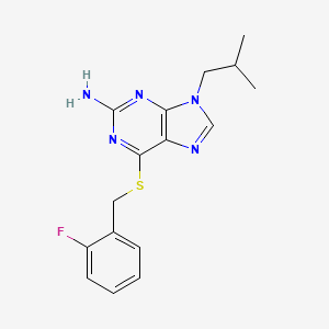 molecular formula C16H18FN5S B12930255 6-((2-Fluorobenzyl)thio)-9-isobutyl-9H-purin-2-amine CAS No. 1763-44-6