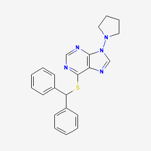 molecular formula C22H21N5S B12932063 6-[(Diphenylmethyl)sulfanyl]-9-(pyrrolidin-1-yl)-9h-purine CAS No. 37154-86-2