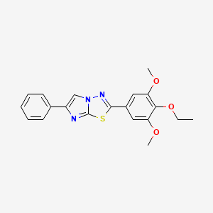 molecular formula C20H19N3O3S B12932595 Imidazo(2,1-b)-1,3,4-thiadiazole, 2-(3,5-dimethoxy-4-ethoxyphenyl)-6-phenyl- CAS No. 83796-53-6