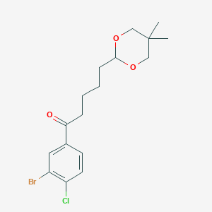 B1293362 3'-Bromo-4'-chloro-5-(5,5-dimethyl-1,3-dioxan-2-YL)valerophenone CAS No. 898757-26-1