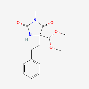 molecular formula C15H20N2O4 B12933793 5-(Dimethoxymethyl)-3-methyl-5-(2-phenylethyl)imidazolidine-2,4-dione CAS No. 7251-40-3