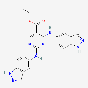 molecular formula C21H18N8O2 B12934068 Ethyl 2,4-bis((1H-indazol-5-yl)amino)pyrimidine-5-carboxylate CAS No. 916044-09-2