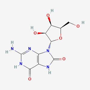 molecular formula C10H13N5O6 B12934273 2-Amino-9-((2S,3S,4R,5R)-3,4-dihydroxy-5-(hydroxymethyl)tetrahydrofuran-2-yl)-3H-purine-6,8(7H,9H)-dione 