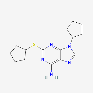 molecular formula C15H21N5S B12934330 9-Cyclopentyl-2-(cyclopentylsulfanyl)-9H-purin-6-amine CAS No. 63193-76-0