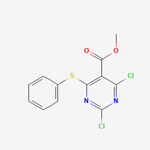 molecular formula C12H8Cl2N2O2S B12935183 Methyl 2,4-dichloro-6-(phenylsulfanyl)pyrimidine-5-carboxylate CAS No. 87847-26-5