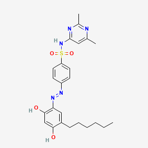 molecular formula C24H29N5O4S B12936792 N-(2,6-Dimethylpyrimidin-4-yl)-4-[2-(3-hexyl-4-hydroxy-6-oxocyclohexa-2,4-dien-1-ylidene)hydrazinyl]benzene-1-sulfonamide CAS No. 29822-14-8