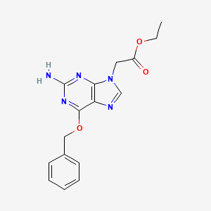 molecular formula C16H17N5O3 B12937277 9H-Purine-9-acetic acid, 2-amino-6-(phenylmethoxy)-, ethyl ester CAS No. 144084-39-9