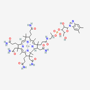 cobalt;[5-(5,6-dimethylbenzimidazol-1-yl)-4-hydroxy-2-(hydroxymethyl)oxolan-3-yl] 1-[3-[(4Z,9Z,14Z)-2,13,18-tris(2-amino-2-oxoethyl)-7,12,17-tris(3-amino-3-oxopropyl)-3,5,8,8,13,15,18,19-octamethyl-2,7,12,17-tetrahydro-1H-corrin-21-id-3-yl]propanoylamino]propan-2-yl hydrogen phosphate