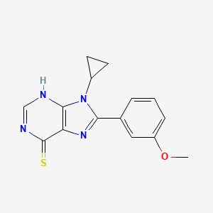 molecular formula C15H14N4OS B12939168 9-Cyclopropyl-8-(3-methoxyphenyl)-3,9-dihydro-6H-purine-6-thione CAS No. 682345-28-4