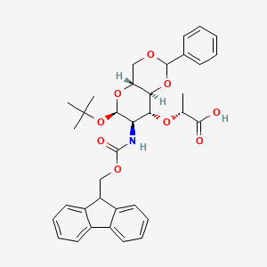 molecular formula C35H39NO9 B12939497 (2R)-2-(((4aR,6R,7R,8R,8aS)-7-((((9H-Fluoren-9-yl)methoxy)carbonyl)amino)-6-(tert-butoxy)-2-phenylhexahydropyrano[3,2-d][1,3]dioxin-8-yl)oxy)propanoic acid 