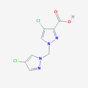 molecular formula C8H6Cl2N4O2 B12939543 4-Chloro-1-((4-chloro-1H-pyrazol-1-yl)methyl)-1H-pyrazole-3-carboxylic acid 