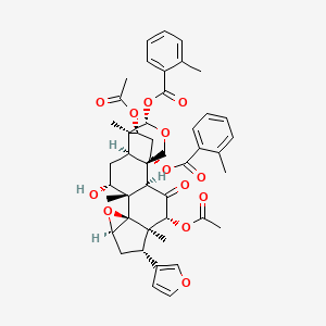 molecular formula C46H50O13 B12939598 [(1S,2R,4R,5R,6S,8R,10S,11S,12R,14R,15R,16S,19S,21R)-4,21-diacetyloxy-6-(furan-3-yl)-12-hydroxy-5,11,15-trimethyl-16-(2-methylbenzoyl)oxy-3-oxo-9,17-dioxahexacyclo[13.3.3.01,14.02,11.05,10.08,10]henicosan-19-yl] 2-methylbenzoate 