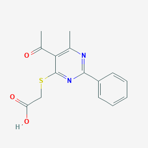 molecular formula C15H14N2O3S B12939829 [(5-Acetyl-6-methyl-2-phenylpyrimidin-4-yl)sulfanyl]acetic acid CAS No. 117831-31-9