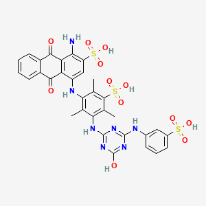 1-Amino-4-((3-((4-hydroxy-6-((3-sulfophenyl)amino)-1,3,5-triazin-2-yl)amino)-2,4,6-trimethyl-5-sulfophenyl)amino)-9,10-dioxo-9,10-dihydroanthracene-2-sulfonic acid