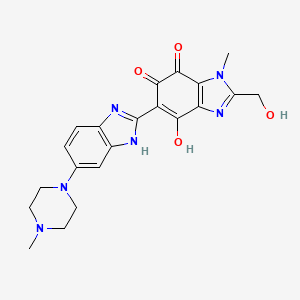 molecular formula C21H22N6O4 B12939886 6'-Hydroxy-2'-(hydroxymethyl)-1'-methyl-5-(4-methyl-1-piperazinyl)-(2,5'-bi-1H-benzimidazole)-4',7'-dione CAS No. 188299-92-5