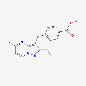 molecular formula C19H21N3O2 B12940529 Methyl 4-((2-ethyl-5,7-dimethylpyrazolo[1,5-a]pyrimidin-3-yl)methyl)benzoate 