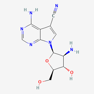 molecular formula C12H14N6O3 B12940756 4-Amino-7-(3-amino-4-hydroxy-5-hydroxymethyl-tetrahydro-furan-2-yl)-7H-pyrrolo(2,3-d)pyrimidine-5-carbonitrile CAS No. 127880-86-8