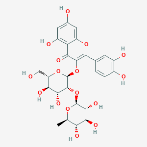 molecular formula C27H30O16 B12940930 3-(((2S,3R,4R,5R,6S)-4,5-Dihydroxy-6-(hydroxymethyl)-3-(((2S,3R,4S,5S,6R)-3,4,5-trihydroxy-6-methyltetrahydro-2H-pyran-2-yl)oxy)tetrahydro-2H-pyran-2-yl)oxy)-2-(3,4-dihydroxyphenyl)-5,7-dihydroxy-4H-chromen-4-one 