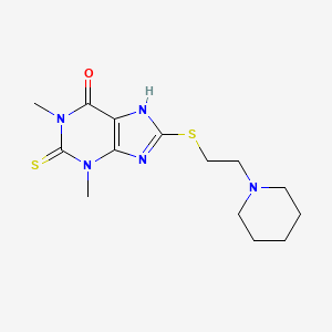 molecular formula C14H21N5OS2 B12941566 1,3-Dimethyl-8-((2-(piperidin-1-yl)ethyl)thio)-2-thioxo-2,3-dihydro-1H-purin-6(9H)-one CAS No. 6466-17-7