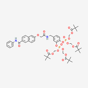 molecular formula C50H64N2O19P2 B12941757 ((((4-((2-((6-(PHenylcarbamoyl)naphthalen-2-yl)oxy)acetamido)methyl)-1,2-phenylene)bis(oxy))bis(oxo-l5-phosphanetriyl))tetrakis(oxy))tetrakis(methylene) tetrakis(2,2-dimethylpropanoate) 