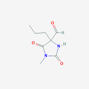 molecular formula C8H12N2O3 B12941820 1-Methyl-2,5-dioxo-4-propylimidazolidine-4-carbaldehyde CAS No. 5471-57-8