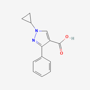 molecular formula C13H12N2O2 B12941938 1-Cyclopropyl-3-phenyl-1H-pyrazole-4-carboxylic acid 