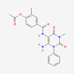 molecular formula C21H20N4O5 B12942006 4-((6-Amino-3-methyl-2,4-dioxo-1-phenyl-1,2,3,4-tetrahydropyrimidin-5-yl)carbamoyl)-2-methylphenyl acetate CAS No. 301206-02-0