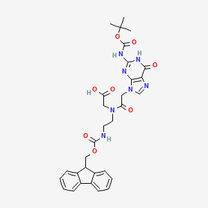 molecular formula C31H33N7O8 B12942031 2-[2-(9H-fluoren-9-ylmethoxycarbonylamino)ethyl-[2-[2-[(2-methylpropan-2-yl)oxycarbonylamino]-6-oxo-1H-purin-9-yl]acetyl]amino]acetic acid 