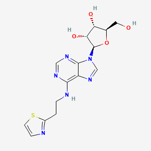 molecular formula C15H18N6O4S B12942139 (2R,3S,4R,5R)-2-(Hydroxymethyl)-5-(6-((2-(thiazol-2-yl)ethyl)amino)-9H-purin-9-yl)tetrahydrofuran-3,4-diol 