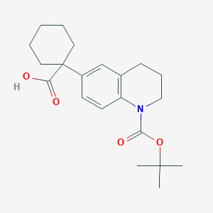 molecular formula C21H29NO4 B12942224 1-(1-(tert-Butoxycarbonyl)-1,2,3,4-tetrahydroquinolin-6-yl)cyclohexane-1-carboxylic acid 