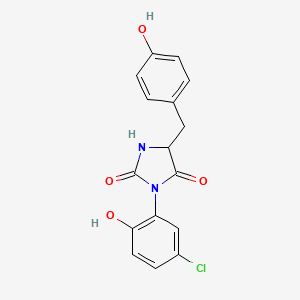 molecular formula C16H13ClN2O4 B12942323 3-(5-Chloro-2-hydroxyphenyl)-5-(4-hydroxybenzyl)imidazolidine-2,4-dione CAS No. 24638-11-7