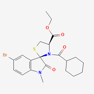 molecular formula C21H25BrN2O4S B12942379 Ethyl (3S,4'R)-5-bromo-3'-(cyClohexanecarbonyl)-1-methyl-2-oxospiro[indoline-3,2'-thiazolidine]-4'-carboxylate 