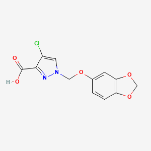 molecular formula C12H9ClN2O5 B12942473 1-((Benzo[d][1,3]dioxol-5-yloxy)methyl)-4-chloro-1H-pyrazole-3-carboxylic acid 