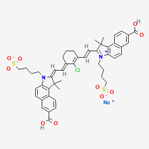 molecular formula C48H50ClN2NaO10S2 B12942584 Sodium 4-(7-carboxy-2-(2-(3-(2-(7-carboxy-1,1-dimethyl-3-(4-sulfonatobutyl)-1H-benzo[e]indol-2(3H)-ylidene)ethylidene)-2-chlorocyclohex-1-en-1-yl)vinyl)-1,1-dimethyl-1H-benzo[e]indol-3-ium-3-yl)butane-1-sulfonate 