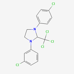 molecular formula C16H13Cl5N2 B12942659 1-(3-Chlorophenyl)-3-(4-chlorophenyl)-2-(trichloromethyl)imidazolidine CAS No. 61545-16-2