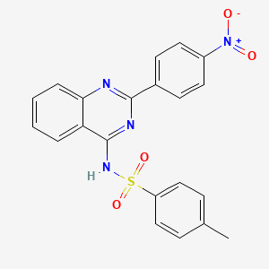 molecular formula C21H16N4O4S B12942748 Benzenesulfonamide, 4-methyl-N-[2-(4-nitrophenyl)-4-quinazolinyl]- CAS No. 61335-57-7