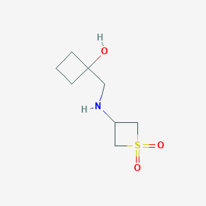 molecular formula C8H15NO3S B12942809 3-(((1-Hydroxycyclobutyl)methyl)amino)thietane 1,1-dioxide 