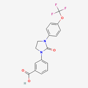 molecular formula C17H13F3N2O4 B12942851 Benzoic acid, 3-[2-oxo-3-[4-(trifluoromethoxy)phenyl]-1-imidazolidinyl]- CAS No. 651748-79-7