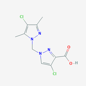 molecular formula C10H10Cl2N4O2 B12943312 4-Chloro-1-((4-chloro-3,5-dimethyl-1H-pyrazol-1-yl)methyl)-1H-pyrazole-3-carboxylic acid 