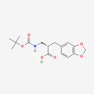 molecular formula C16H21NO6 B12943336 (S)-3-(Benzo[d][1,3]dioxol-5-yl)-2-(((tert-butoxycarbonyl)amino)methyl)propanoic acid 