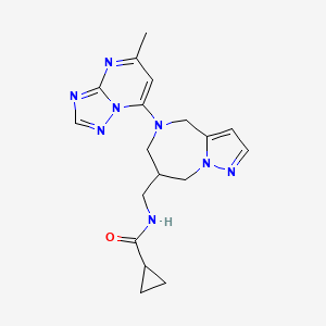 molecular formula C18H22N8O B12943349 N-((5-(5-Methyl-[1,2,4]triazolo[1,5-a]pyrimidin-7-yl)-5,6,7,8-tetrahydro-4H-pyrazolo[1,5-a][1,4]diazepin-7-yl)methyl)cyclopropanecarboxamide 