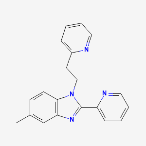 molecular formula C20H18N4 B12943381 5-Methyl-2-(2-pyridinyl)-1-(2-(2-pyridinyl)ethyl)-1H-benzimidazole CAS No. 80477-76-5