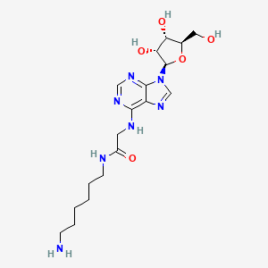 molecular formula C18H29N7O5 B12943458 N-(6-Aminohexyl)-2-((9-((2R,3R,4S,5R)-3,4-dihydroxy-5-(hydroxymethyl)tetrahydrofuran-2-yl)-9H-purin-6-yl)amino)acetamide CAS No. 88123-03-9