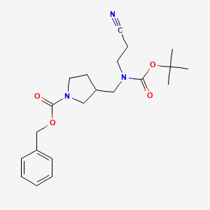 molecular formula C21H29N3O4 B12943501 Benzyl 3-(((tert-butoxycarbonyl)(2-cyanoethyl)amino)methyl)pyrrolidine-1-carboxylate 