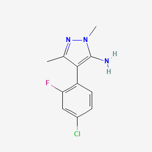 molecular formula C11H11ClFN3 B12943697 4-(4-Chloro-2-fluorophenyl)-1,3-dimethyl-1h-pyrazol-5-amine 