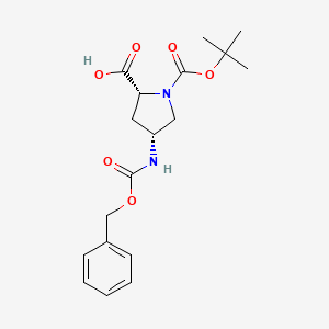 molecular formula C18H24N2O6 B12943892 (2R,4R)-4-(((Benzyloxy)carbonyl)amino)-1-(tert-butoxycarbonyl)pyrrolidine-2-carboxylic acid 